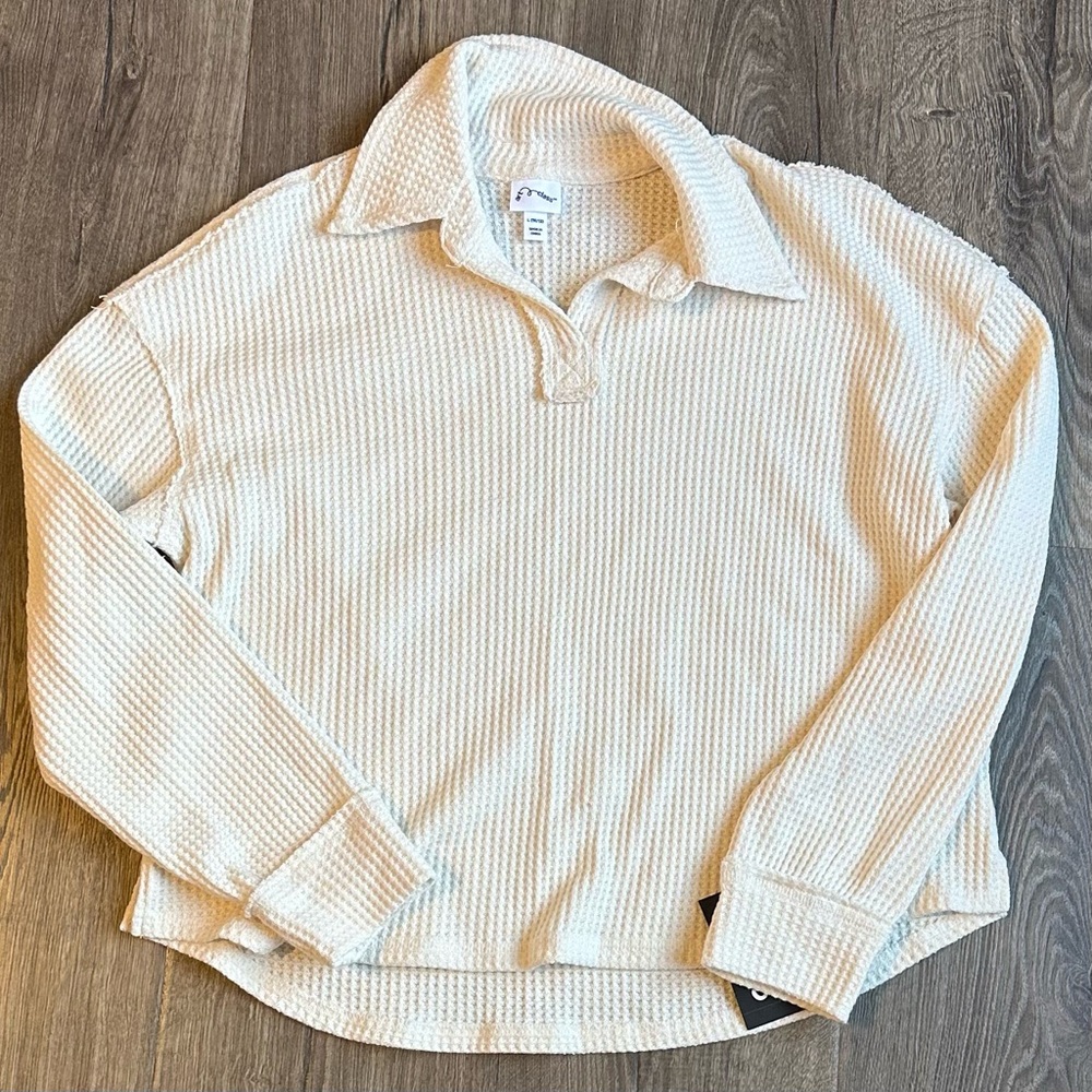 Art Class Cream Waffle Knit Long Sleeve Tee Girls 10/12